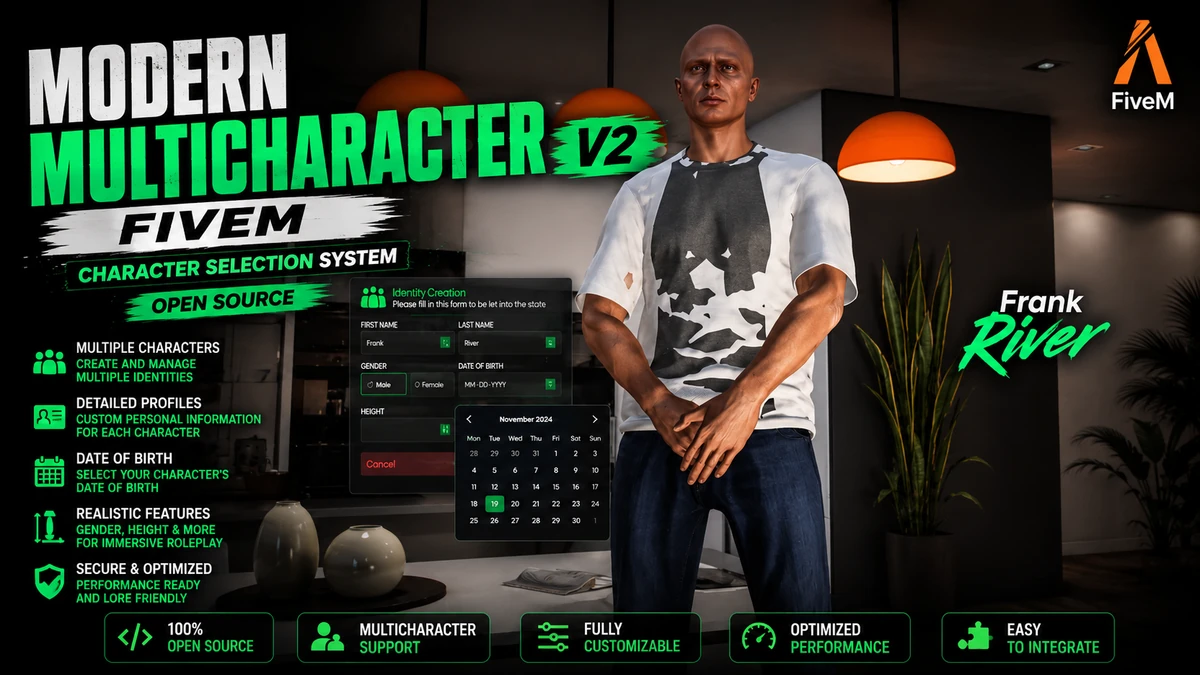 Modern Multicharacter V2 FiveM | Character Selection System | Open Source